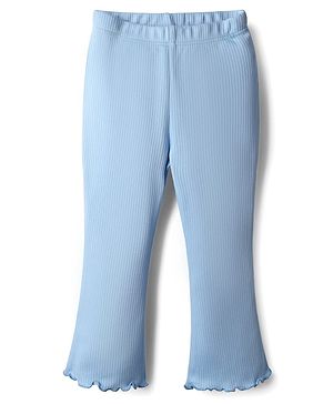 Babyhug Rib Cotton Knit Full Length Solid Colour Flared Leggings With Stretch - Blue