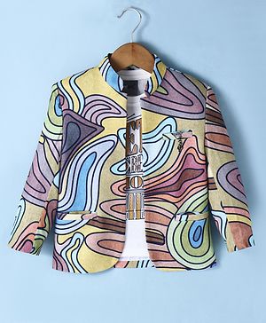 Dapper Dudes Full Sleeves Abstract Printed Blazer With Tee - Yellow