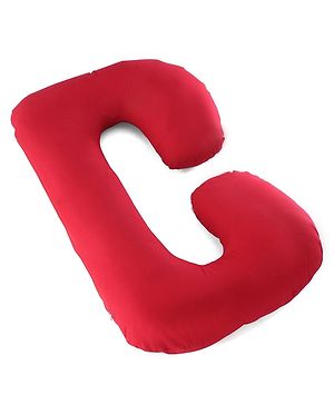 Babyhug 100% Cotton Flexible & Supportive C Shape Maternity Pillow - Maroon| Soft & Firm| Breathable Fabric| Sleep Feeding & Back Support | Pre & Post Natal| Promotes Peaceful Sleep| Full Body Support