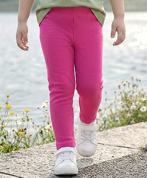 Babyhug Rib Cotton Lycra Knit Solid Leggings With Stretch - Pink