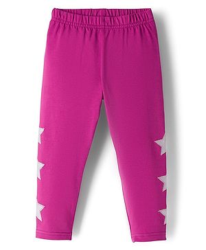 Babyhug Cotton Lycra Knit Full Length Legging With Stretch & Star Embriodery - Pink