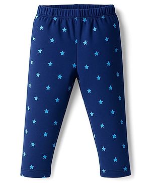 Babyhug Cotton Lycra Knit Full Length Leggings With Star Print & Stretch - Navy Blue