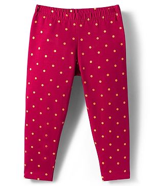 Babyhug Cotton Lycra Knit Full Length Leggings With Stretch & Polka Dots Print - Dark Pink