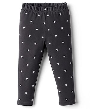 Babyhug Cotton Lycra Knit Full Length Leggings With Heart Print & Stretch - Charcoal Grey