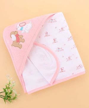 Zero Terry Knit Hooded Towel with Puppy Print & Patch Detailing L 86 x B 86 cm - Pink