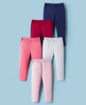 Babyhug Cotton Knit Full Length Solid Colour Leggings Pack Of 5 - Multicolour