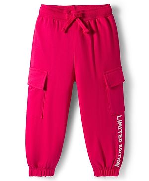 Babyhug French Terry Knit Full Length Lounge Pant with Limited Edition Text Print & Pocket - Dark Pink