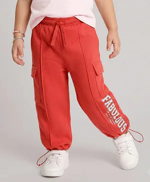 Babyhug French Terry Full Length
                              Lounge Pant With Text Print - Red