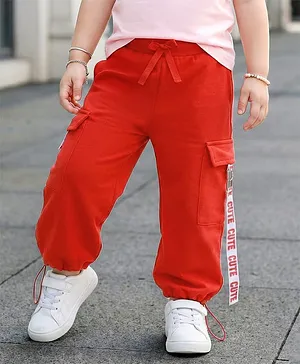 Babyhug Terry Knit Full Length Track
                              Pants with Cute Text Print - Red