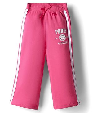 Babyhug French Terry Knit Full Length Track Pant with Tape Design & Paris Print - Dark Pink