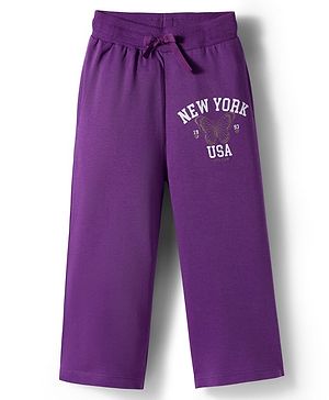 Babyhug French Terry Full Length Lounge Pant With Text Print - Purple
