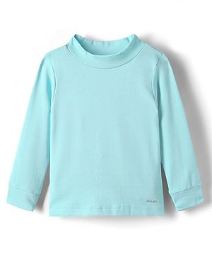 Smarty Girls Fleece Knit Full Sleeves Solid Color Winter T-Shirt - Aqua Blue