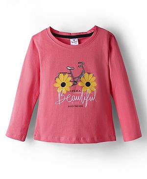 Smarty Girls Sinker Knit Full Sleeves T-Shirt with Floral Print - Red