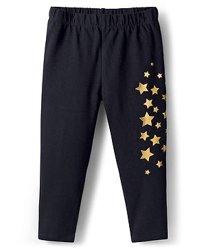 Babyhug Cotton Lycra Knit Full Length Leggings with Stars Print - Black
