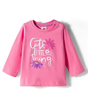 Zero Sinker Knit Full Sleeves T-Shirt
                              With Cute Little Thing Text Print - Pink