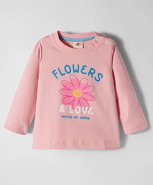 Zero Sinker Knit Full Sleeves T-
                              Shirt with Floral Print - Pink