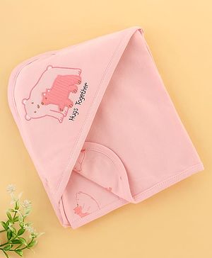 Zero Terry Knit Hooded Towel with Bear Print & Patch Detailing L 86 x B 86 cm - Pink