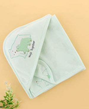 Zero Terry Knit Hooded Towel with Bear Print & Patch Detailing L 86 x B 86 cm - Turquoise