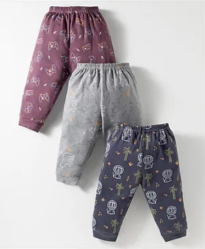 Zero Interlock Knit Full Length Lounge Pants with Gaming & Animal Print Pack of 3 - Plum Silver & Dark Grey