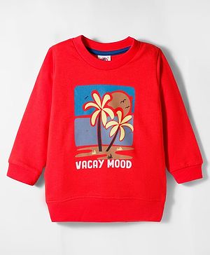 Zero Looper Knit Full Sleeves Winter T-Shirt with Floral Print - Red