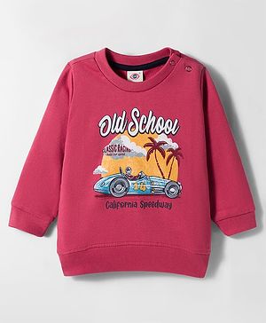 Zero Looper Knit Full Sleeves Winter T-Shirt with Old School Text Print - Pink