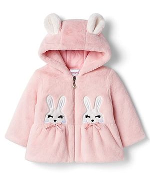 Babyhug Woven Full Sleeves Hoodie Winter Jacket With Bunny & Ear Applique - Pink