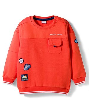 Babyhug Cotton Knit Full Sleeves Sweatshirt with Text Patches Detailing - Red