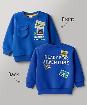 Babyhug Cotton Knit Full Sleeves Sweatshirt with Nature Graphics & Patch Detailing - Blue