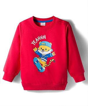 Babyhug Cotton Knit Full Sleeves Sweatshirt With Tiger Graphics - Red