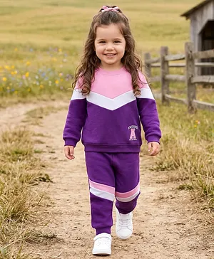 Babyhug Knit Premium Light Gauge
                              Terry Full Sleeves Top and Joggers Set
                              With Cut & Sew Detailing & Awesome
                              Text Print - Purple & Pink