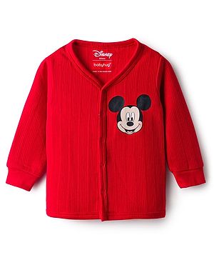 Babyhug Disney Full Sleeve Front Open Thermal Vest with Mickey Mouse Graphic - Red