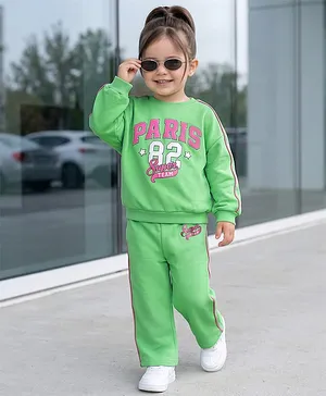 Babyhug Fleece Knit Full Sleeves
                              Sweatshirt & Lounge Pant Set with Text
                              Print & Tape Detailing - Limegreen
