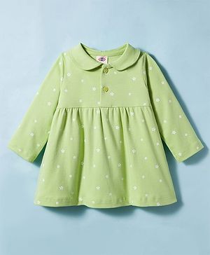 Zero Interlock Knit Full Sleeves Frock with Rainbow Print - Light Green