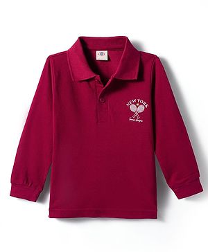 Zero Interlock Knit Full Sleeves Polo T-Shirt with Born to Ride  Text Print - Maroon