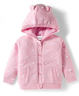 Babyhug Knit Full Sleeves Hooded Front Open Sweater with Ear Applique - Pink