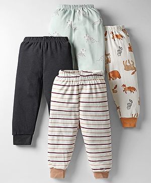Kidi Wav Pack Of 4 Striped & Animals Printed Pajamas - Multi Colour