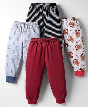 Kidi Wav Pack Of 4 Striped & Animals Printed Pajamas - Multi Colour