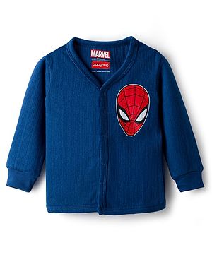 Babyhug Marvel Full Sleeve Front Open Thermal Vest With Spider-man Graphic - Blue
