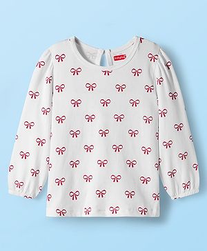 Babyhug 100% Cotton Knit Full Sleeves T-Shirts With Bow Print - White