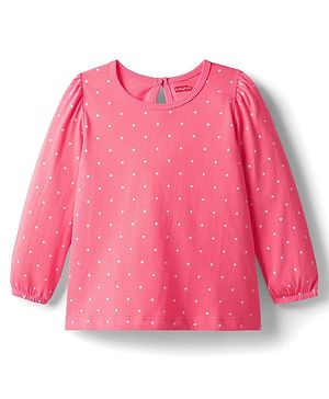 Babyhug 100% Cotton Knit Full Sleeves T-Shirt with Polka Dot Print - Pink