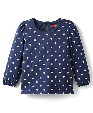 Babyhug 100% Cotton Knit Full Sleeves T-Shirt with Heart Print - Navy Blue