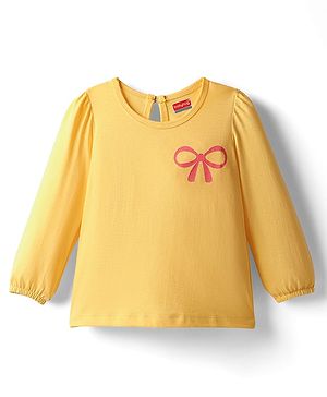 Babyhug 100% Cotton Knit Full Sleeves T-Shirt with Bow Print - Yellow