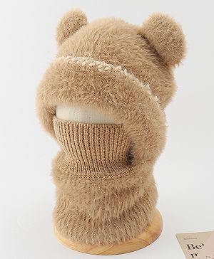 Babyhug Monkey Cap With Ear Applique Khaki - 12 cm Diameter