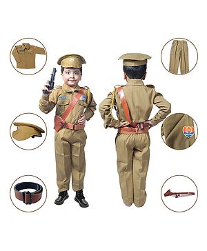 Sarvda Woven Full Sleeves Police Inspector Costume Set - Khaki