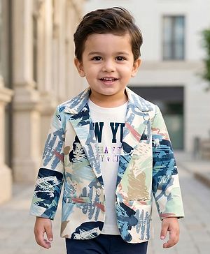 Babyhug Knit Full Sleeves Abstract Printed Blazer with T-Shirt - Multicolor