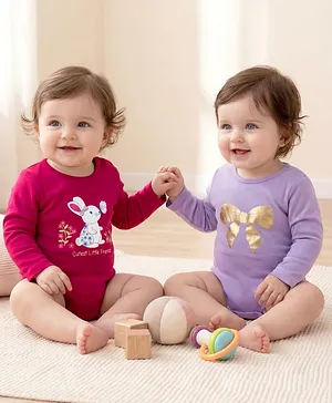 Babyoye 100% Cotton Knit With Eco
                              Jiva Finish Full Sleeves Foil & Bunny
                              Printed Onesies Pack of 2 - Red &
                              Lavender