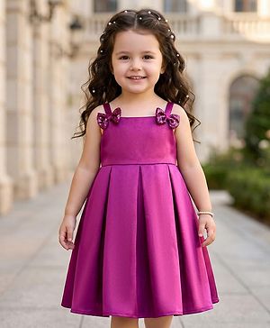Babyhug Satin Woven Sleeveless Party Dress with Bow Applique - Purple
