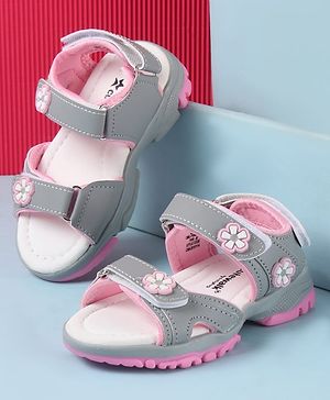 Cute Walk by Babyhug Velcro Closure Sandals with Floral Applique - Grey