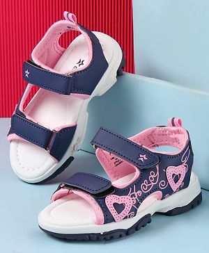 Cute Walk by Babyhug Velcro Closure Sandals with Heart Applique - Blue