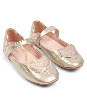 Cute Walk by Babyhug Velcro Closure Ballerina With Heart Applique - Golden